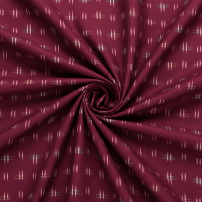 Maroon Handwoven Cotton Double Ikat Fabric for Men's Shirt | Width: 44"