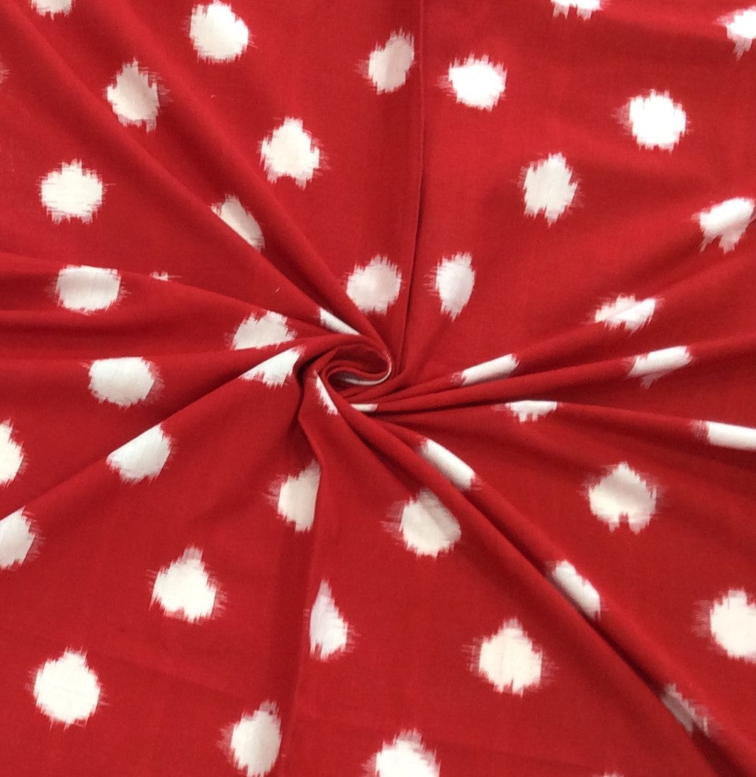 Red & White Cotton Handwoven Double Ikat (Width: 44 inches or 112 cm)