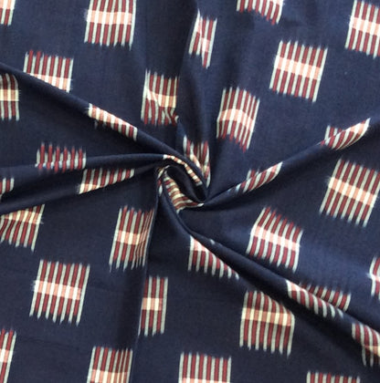 Blue & Red Cotton Handwoven Double Ikat | 1 Meter (SKU: IK-193)