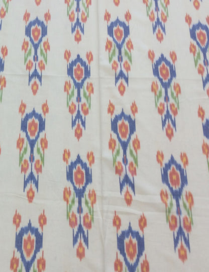 White, Multicolor Fine Quality Handloom Cotton Ikat | 1 Meter (SKU: IK-195)