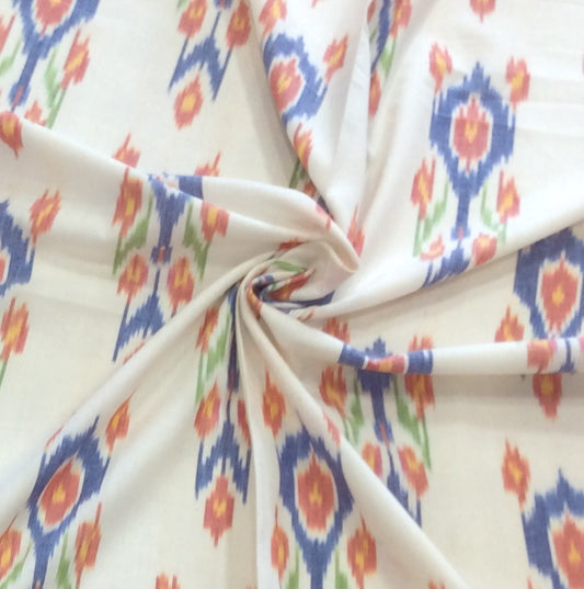 White, Multicolor Fine Quality Handloom Cotton Ikat (Width: 44 inches or 112 cm)