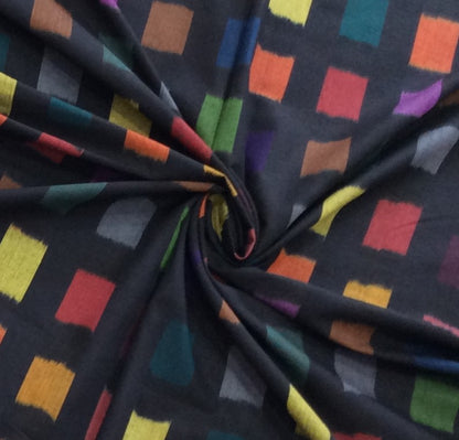 Black Base Multi Color Fine Quality Cotton Handloom Ikat | SKU: IK-209