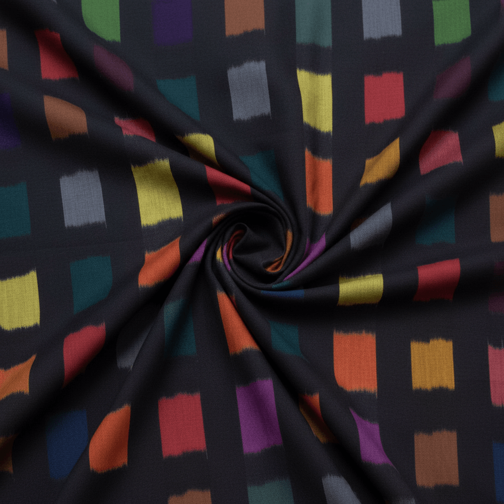 Black Base Multi Color Fine Quality Cotton Handloom Ikat | SKU: IK-209