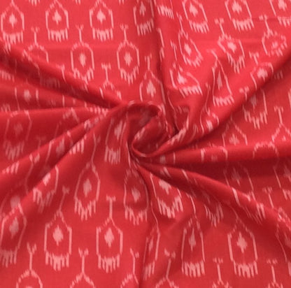 Red Fine Quality Mercerised Cotton Voile Woven Handloom Ikat | SKU: IK-212