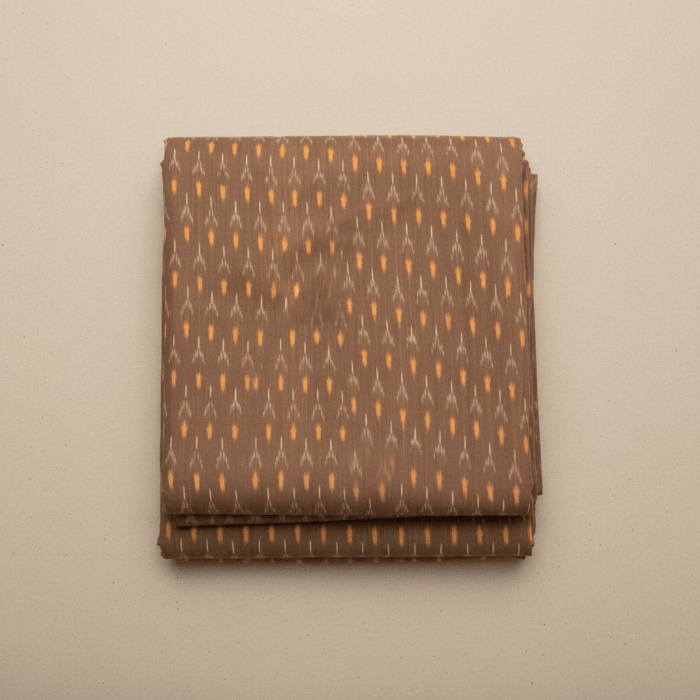 Brown Fine Quality Mercerised Cotton Voile Woven Handloom Ikat Fabric for Dress Material | Width: 44"