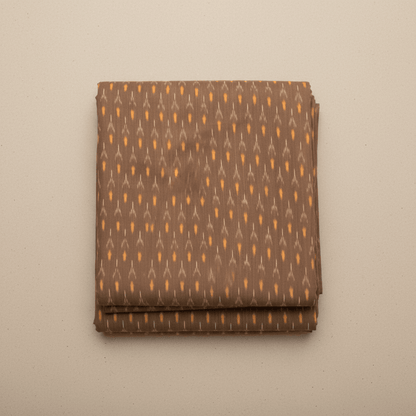 Brown Fine Quality Mercerised Cotton Voile Woven Handloom Ikat Fabric for Dress Material | Width: 44"