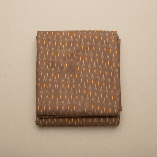 Brown Fine Quality Mercerised Cotton Voile Woven Handloom Ikat Fabric for Dress Material | Width: 44"