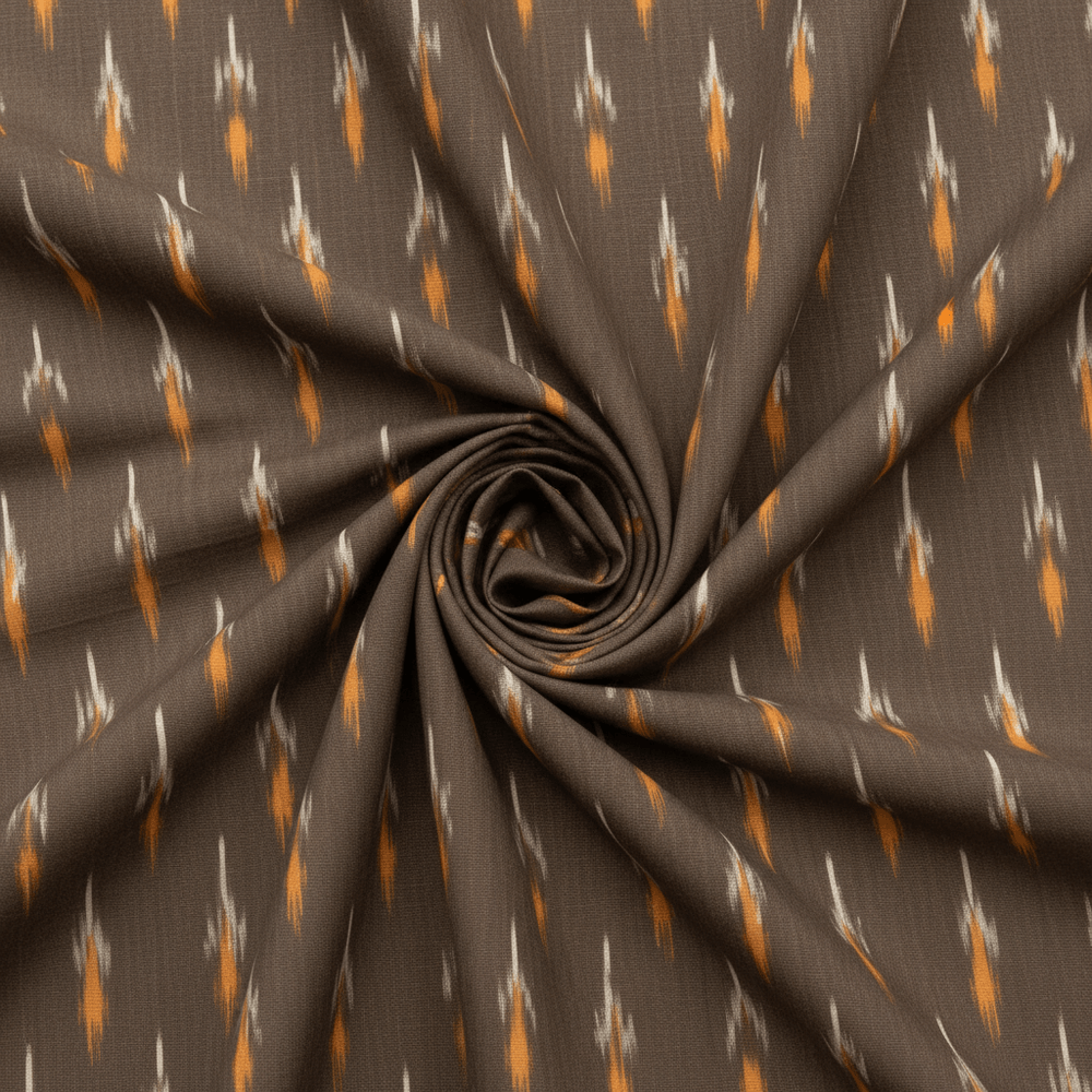 Brown Fine Quality Mercerised Cotton Voile Woven Handloom Ikat Fabric for Dress Material | Width: 44"