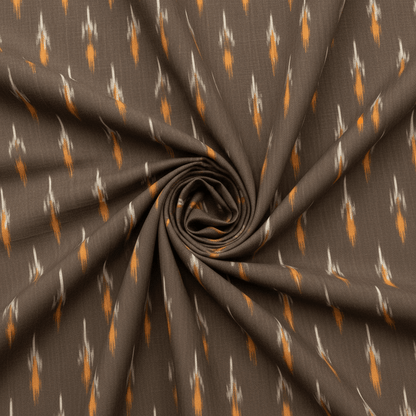 Brown Fine Quality Mercerised Cotton Voile Woven Handloom Ikat Fabric for Dress Material | Width: 44"