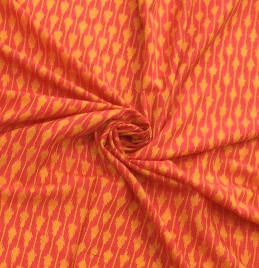 Red, Yellow Handloom Cotton Voile Ikat (Width: 44 inches or 112 cm)