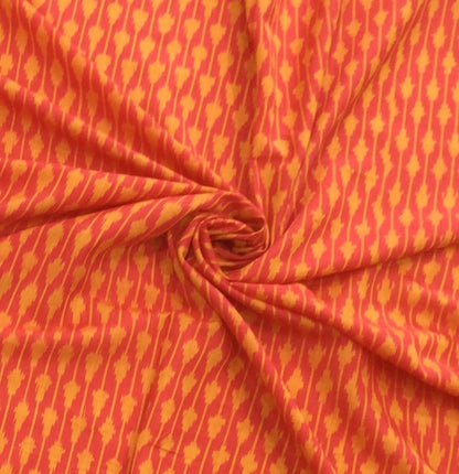Red, Yellow Handloom Cotton Voile Ikat | 1 Meter (SKU: IK-219)