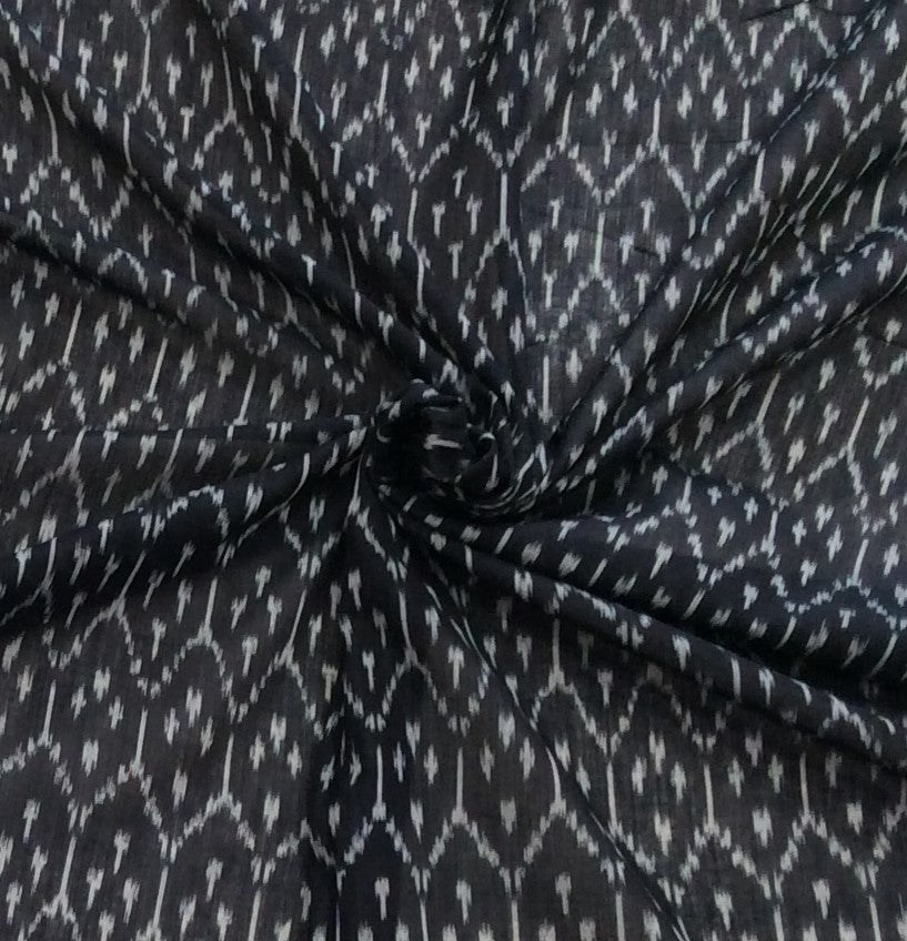 Black & White Fine Quality Mercericised Cotton Voile Woven Handloom Ikat (Width: 44 inches or 112 cm)
