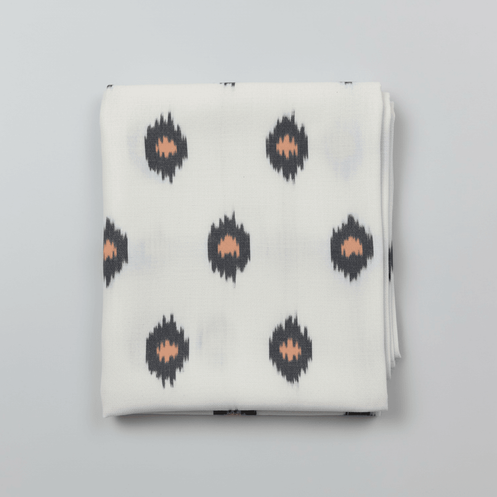 White, Black & Yellow Fine Quality Cotton Handloom Ikat Fabric for Dress Material | Width: 44"
