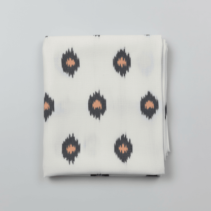 White, Black & Yellow Fine Quality Cotton Handloom Ikat Fabric for Dress Material | Width: 44"