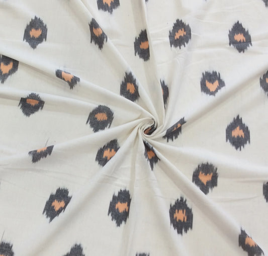 White, Black & Yellow Fine Quality Cotton Handloom Ikat (Sku: IK-226)