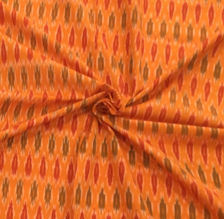 Orange Base Fine Quality Cotton Voile Woven Handloom Ikat (Width: 44 inches or 112 cm)
