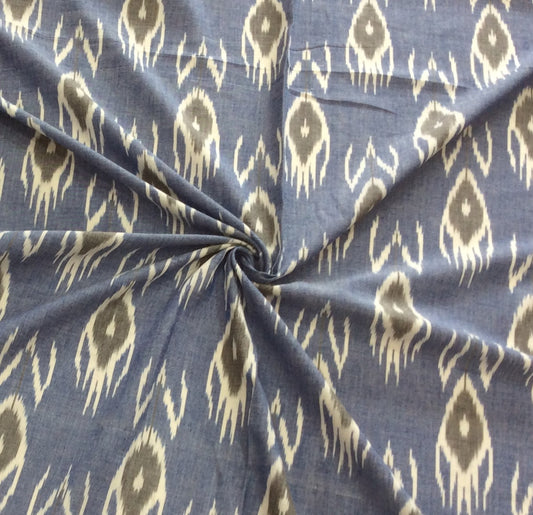 Denim Blue With Leaf Design Fine Quality Cotton Handloom Ikat (SKU: IK-232)