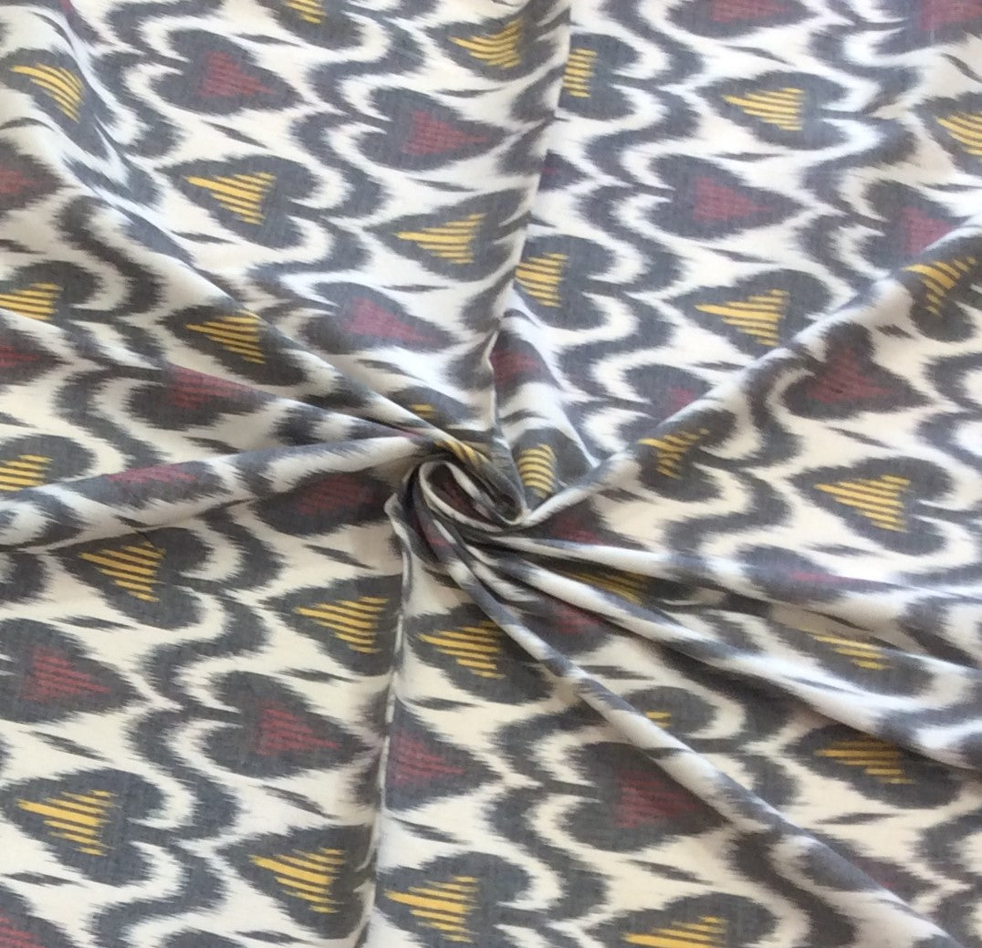Red, Yellow & Grey Fine Quality Cotton Woven Handloom Ikat (Width: 44 inches or 112 cm)