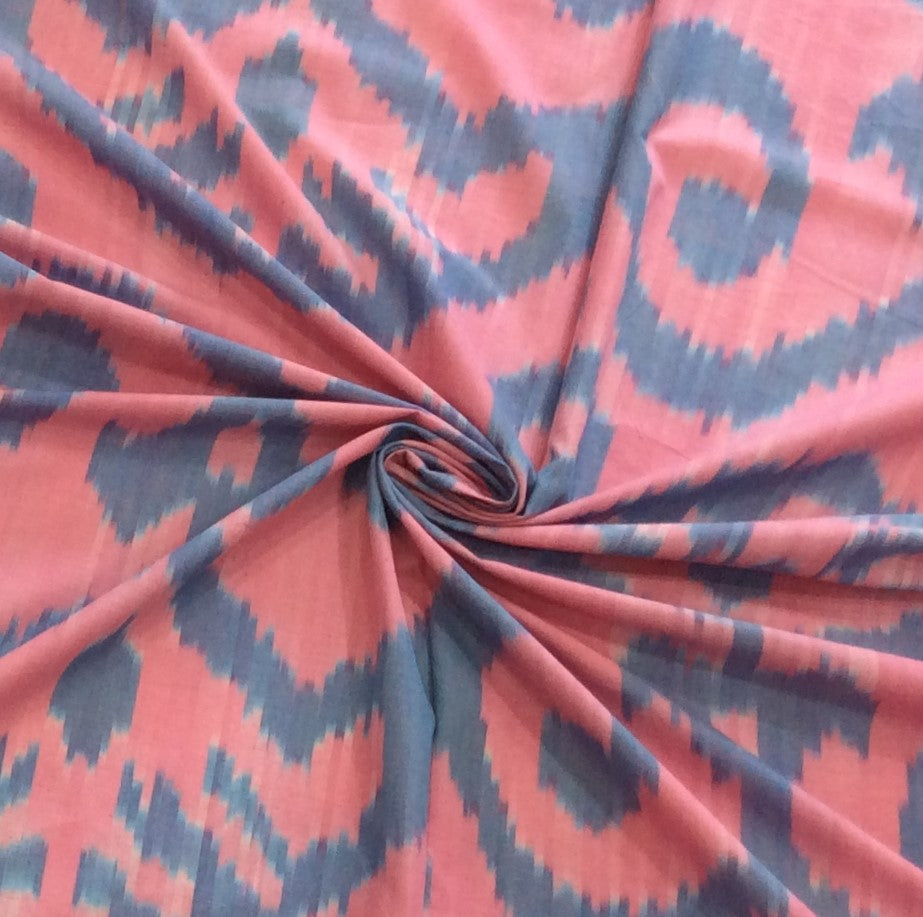 Pink & Blue Fine Quality Cotton Woven Handloom Ikat (Width: 44 inches or 112 cm)