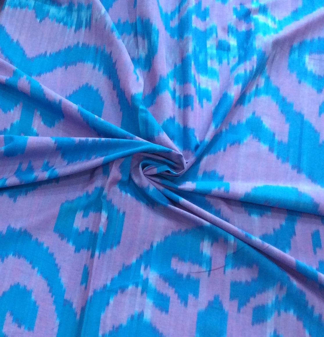 Blue & Pink Big Pattern Fine Quality Cotton Woven Handloom Ikat (Width: 44 inches or 112 cm)