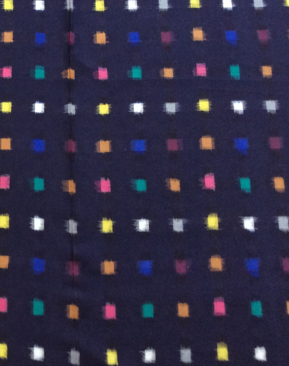 Blue Base Multicolor Square Cotton Handwoven Thick Double Ikat (Width: 44 inches or 112 cm)