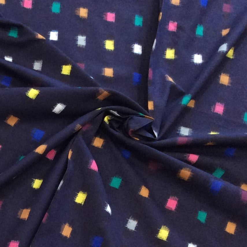 Blue Base Multicolor Square Cotton Handwoven Thick Double Ikat (Width: 44 inches or 112 cm)