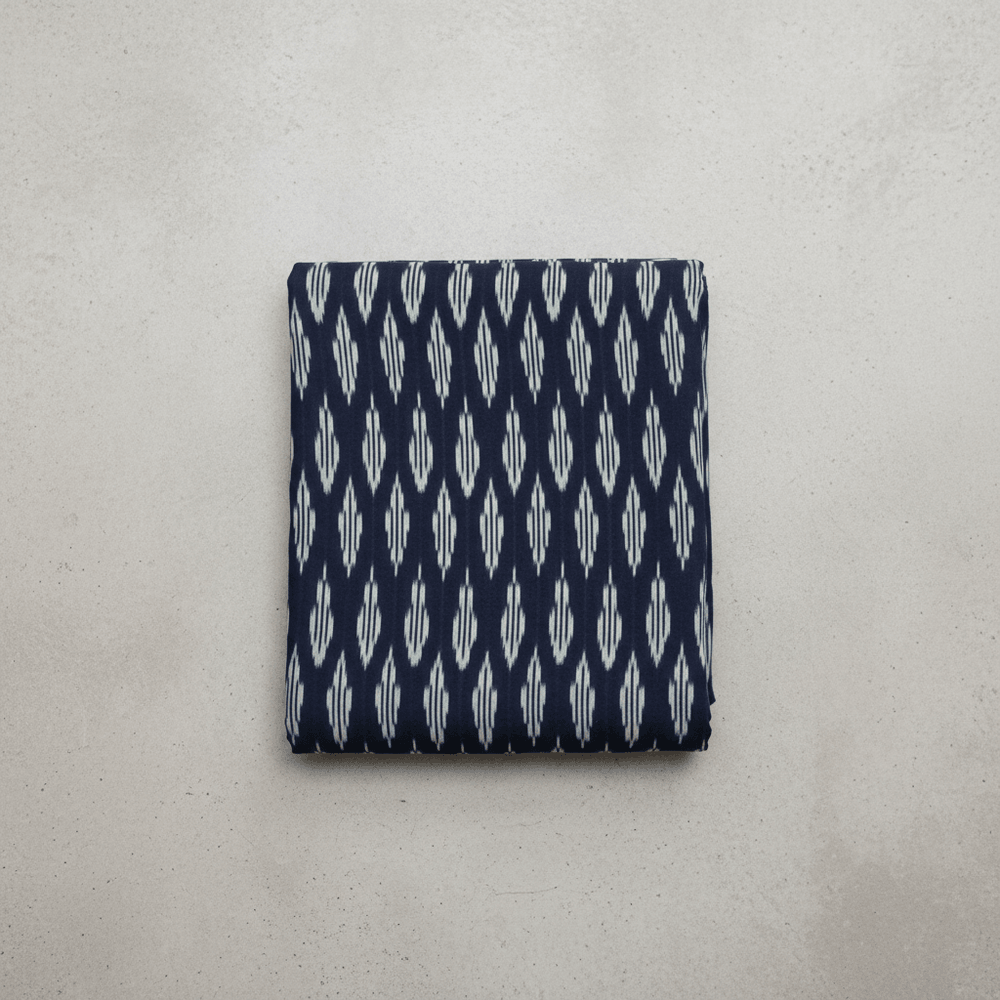Blue, White Fine Quality Cotton Handloom Ikat Fabric for Dress Material | Width: 44"