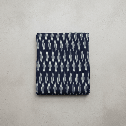 Blue, White Fine Quality Cotton Handloom Ikat Fabric for Dress Material | Width: 44"