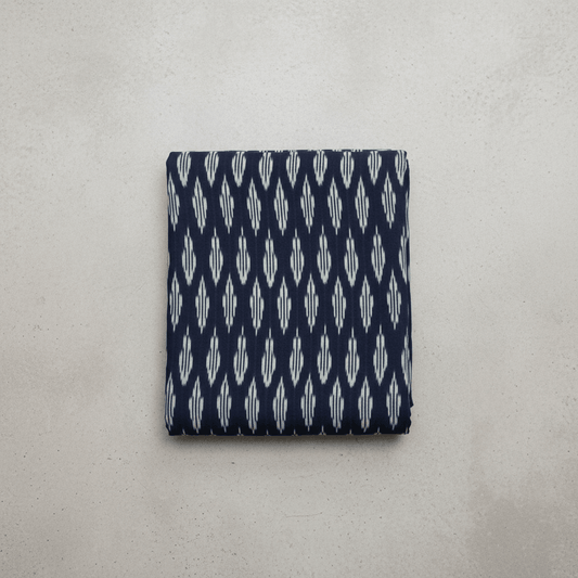 Blue, White Fine Quality Cotton Handloom Ikat Fabric for Dress Material | Width: 44"