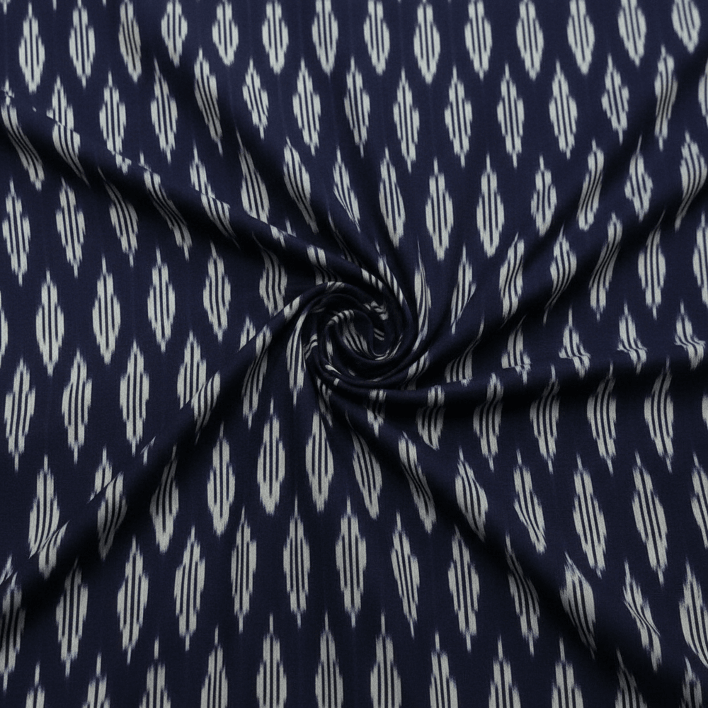 Blue, White Fine Quality Cotton Handloom Ikat Fabric for Dress Material | Width: 44"