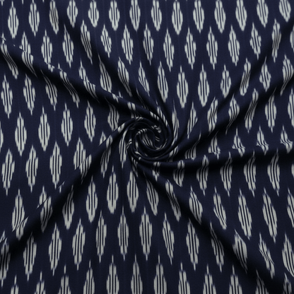 Blue, White Fine Quality Cotton Handloom Ikat Fabric for Dress Material | Width: 44"