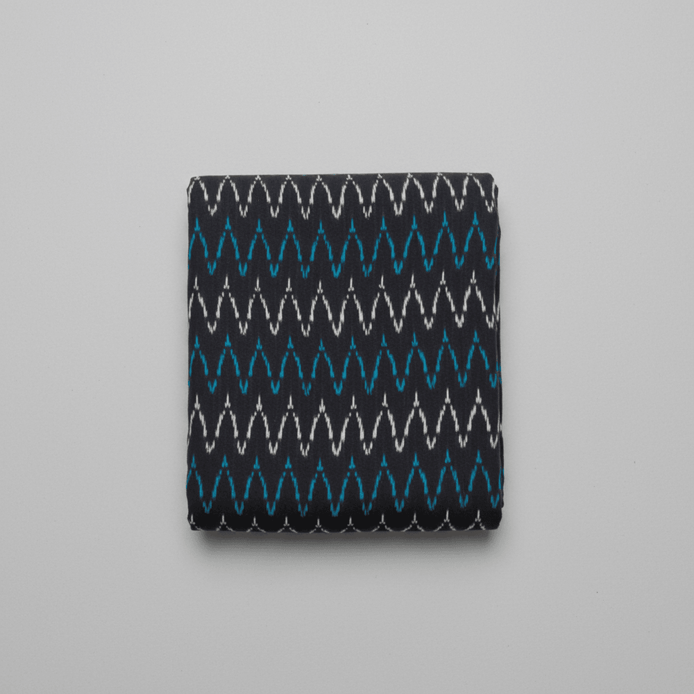 Blue & White Fine Quality Chevron Cotton Handloom Ikat Fabric for Dresses | Width: 44"