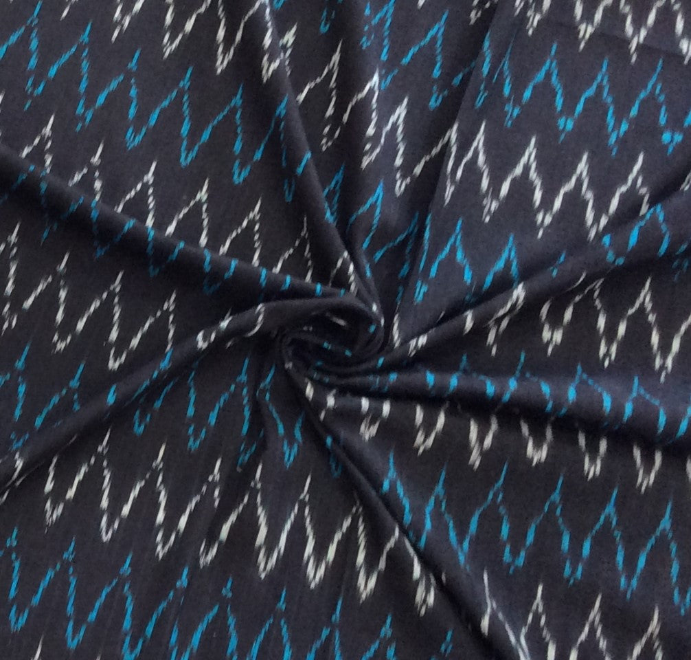 Blue & White Fine Quality Chevron Cotton Woven Handloom Ikat (SKU: IK-278)