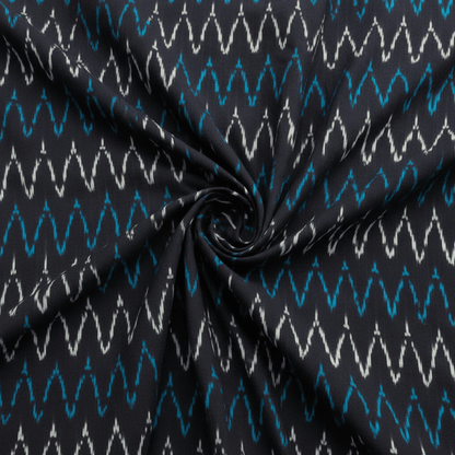 Blue & White Fine Quality Chevron Cotton Handloom Ikat Fabric for Dresses | Width: 44"