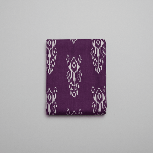 Purple Fine Quality Cotton Handloom Ikat Fabric for Dresses | Width: 44"