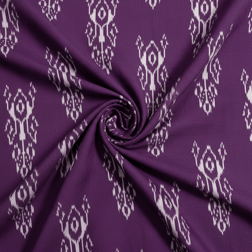 Purple Fine Quality Cotton Handloom Ikat Fabric for Dresses | Width: 44"