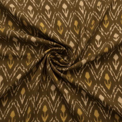 Musterd color Fine Quality Cotton Handloom Ikat Fabric for Dress Material | Width: 44"