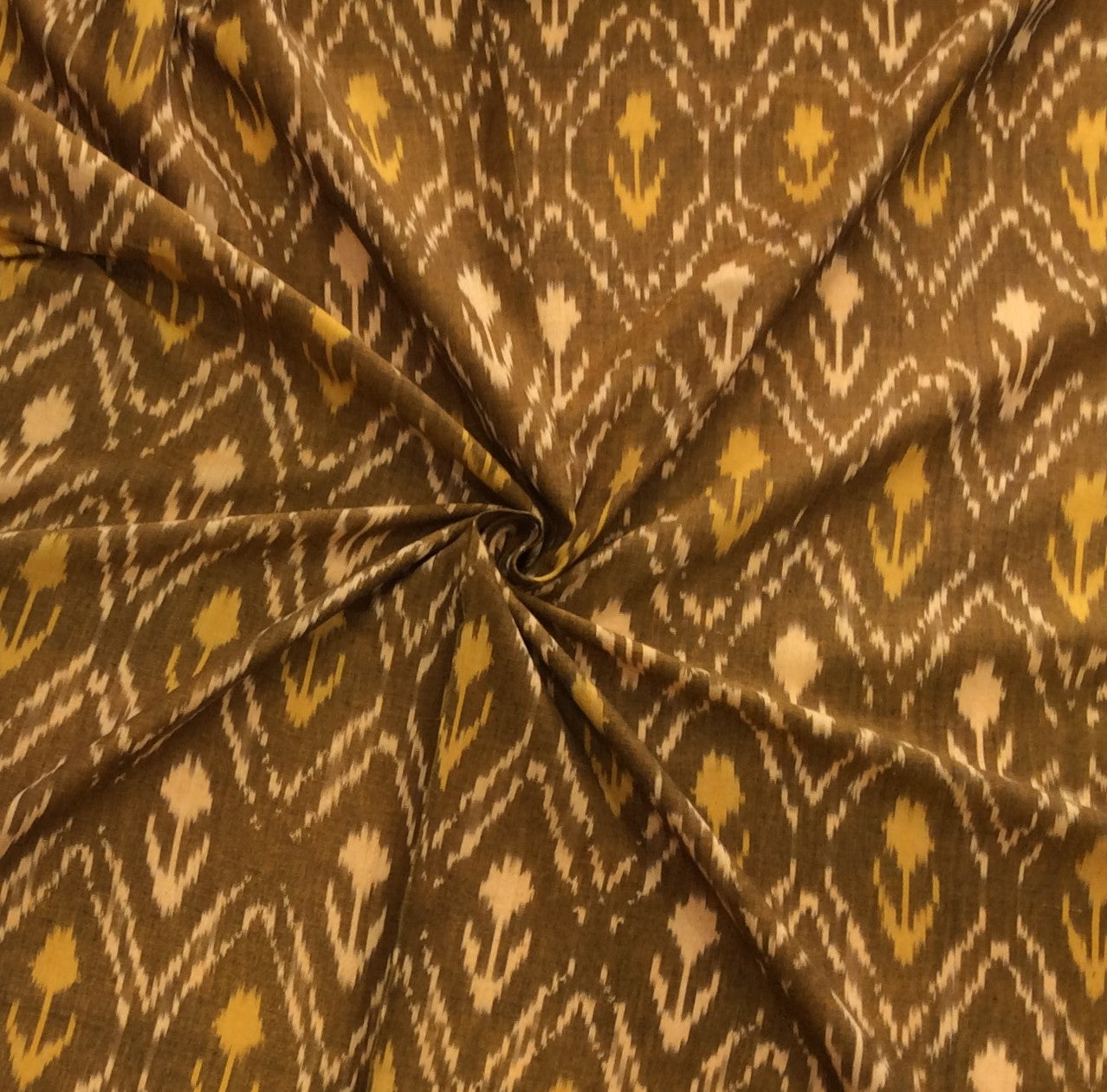 Musterd color Fine Quality Cotton Handloom Ikat (SKU: IK-287)