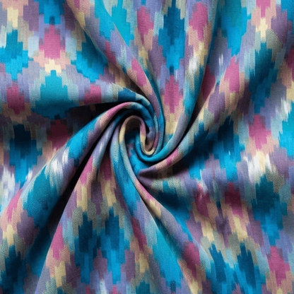 Multicolor Design Fine Quality Cotton Handloom Ikat Fabric for Dress Material | Width: 44"