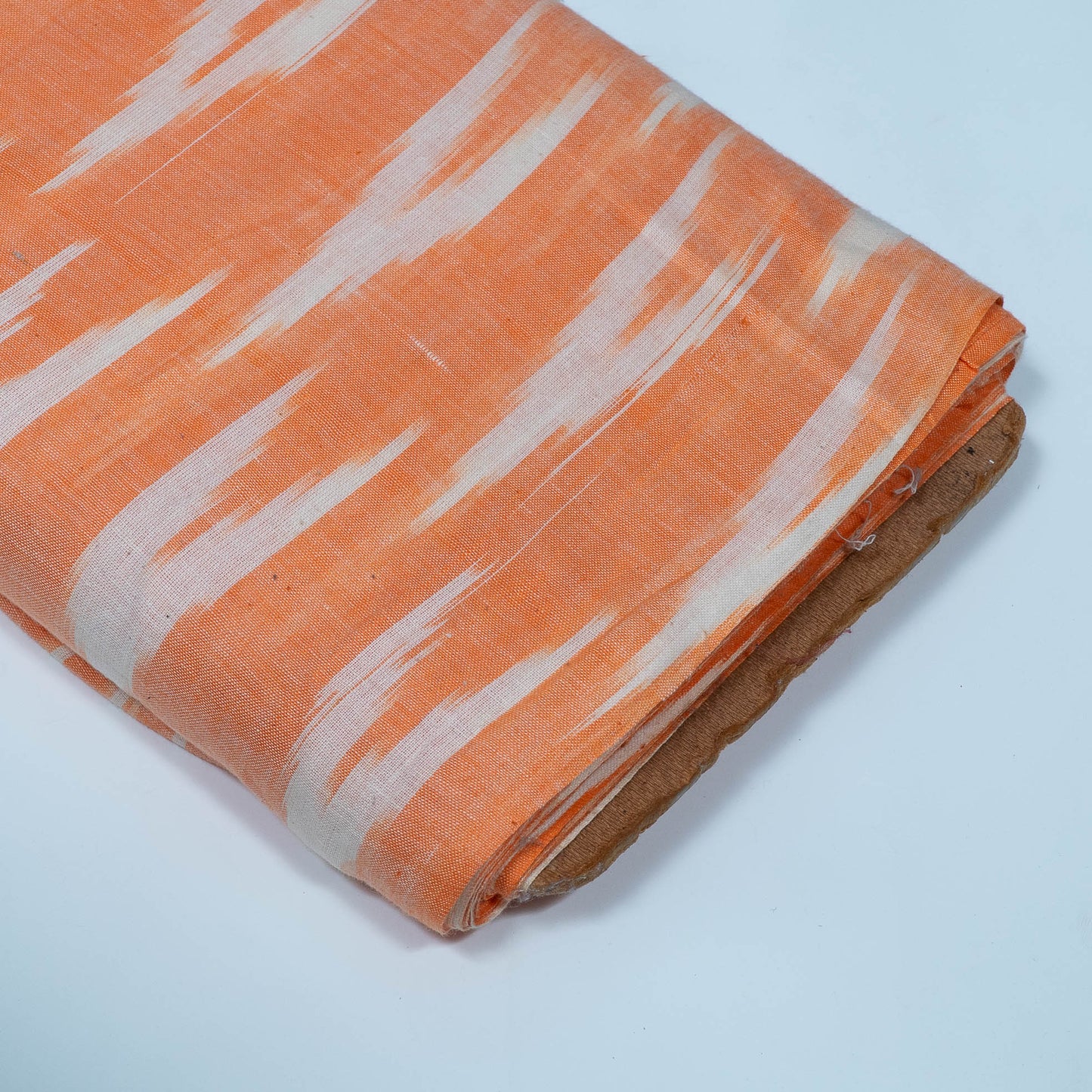 Orange, White Cotton Handloom Ikat Fabric for Dresses | Width: 44"