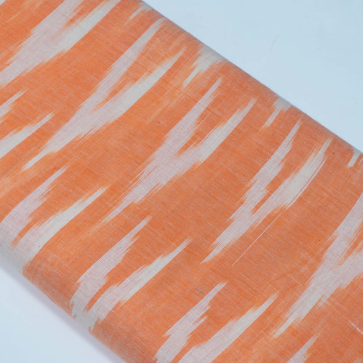 Orange, White Cotton Handloom Ikat Fabric for Dresses | Width: 44"