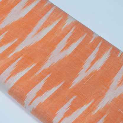 Orange, White Cotton Handloom Ikat Fabric for Dresses | Width: 44"