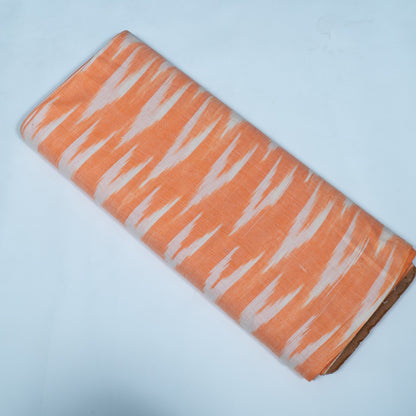Orange, White Cotton Handloom Ikat Fabric for Dresses | Width: 44"