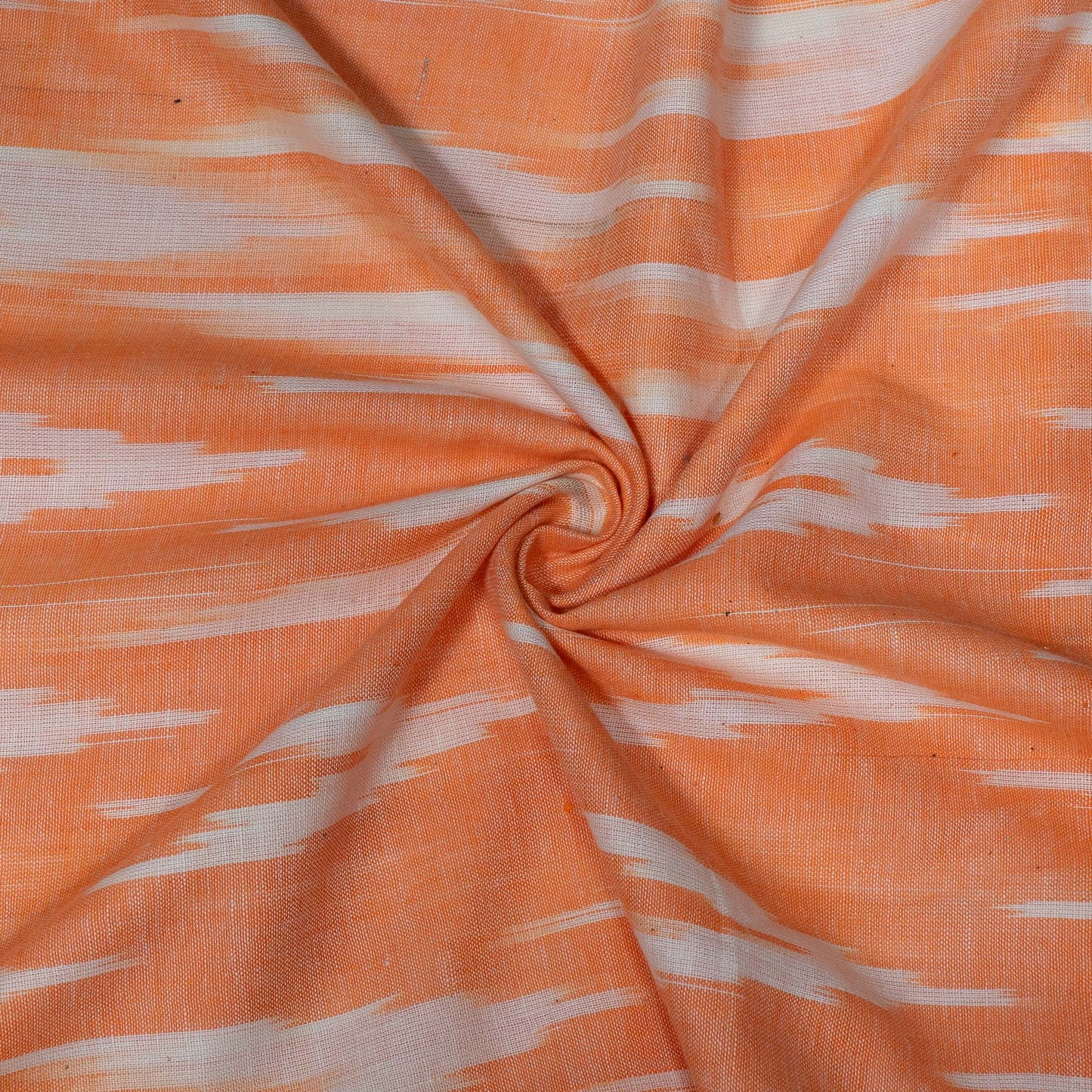Orange, White Cotton Handloom Ikat Fabric for Dresses | Width: 44"