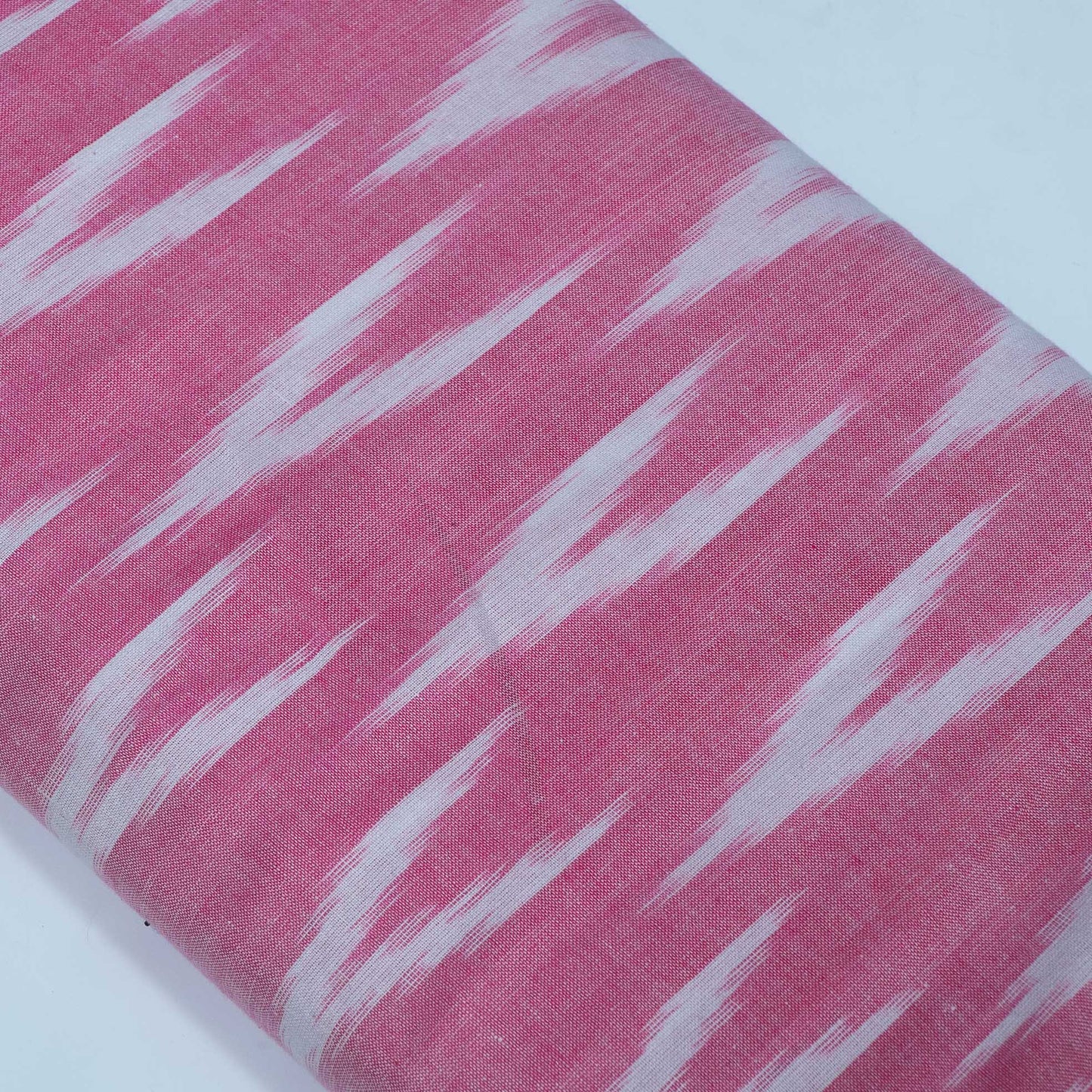 Pink, White Cotton Handloom Ikat Fabric for Dresses | Width: 44"