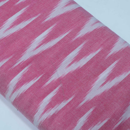 Pink, White Cotton Handloom Ikat Fabric for Dresses | Width: 44"