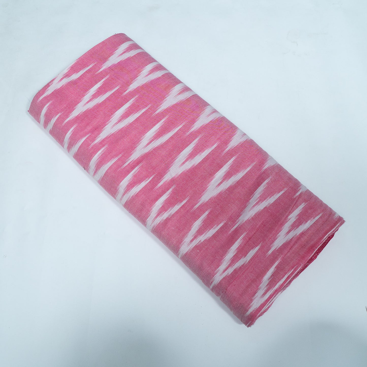 Pink, White Cotton Handloom Ikat Fabric for Dresses | Width: 44"