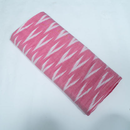 Pink, White Cotton Handloom Ikat Fabric for Dresses | Width: 44"