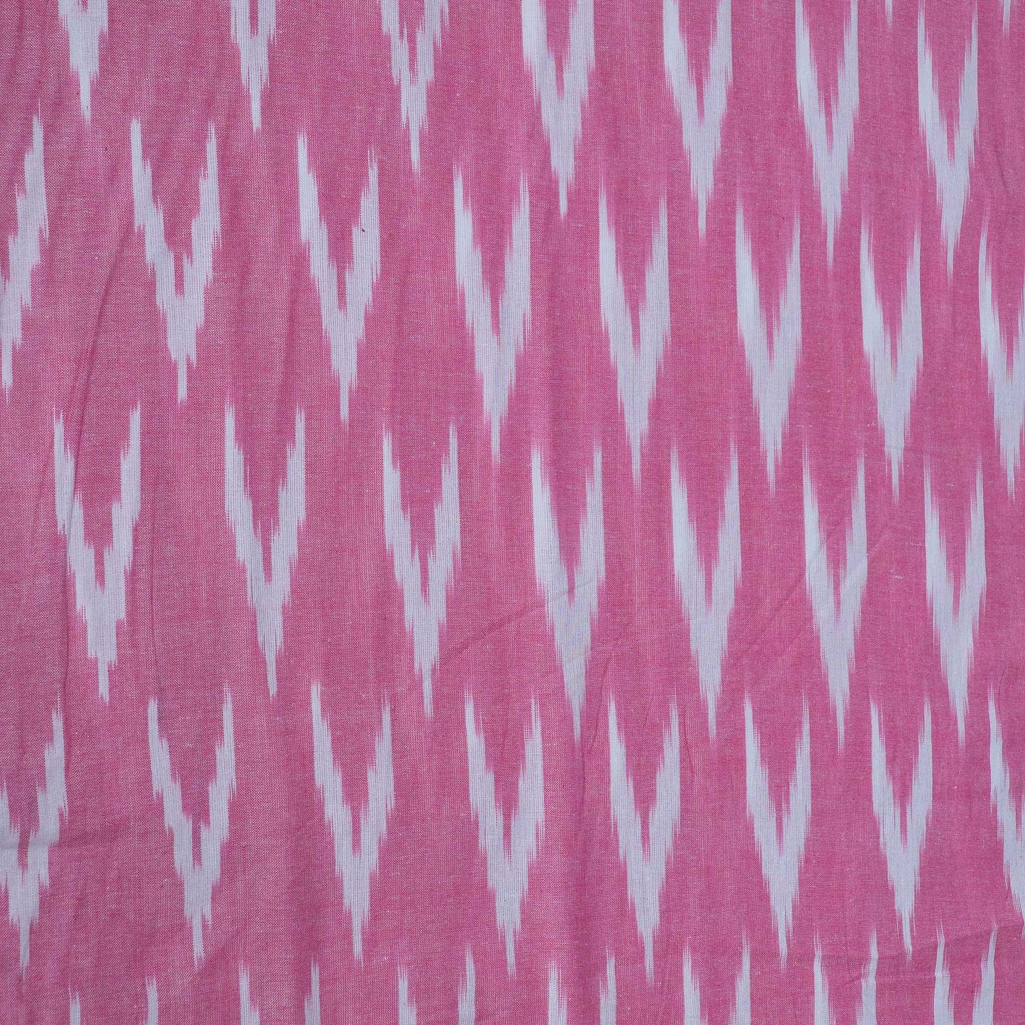 Pink, White Cotton Handloom Ikat Fabric for Dresses | Width: 44"