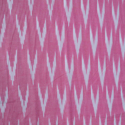 Pink, White Cotton Handloom Ikat Fabric for Dresses | Width: 44"